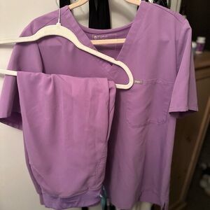 Figs Lavender V-Neck Scrub Top and Pants Set